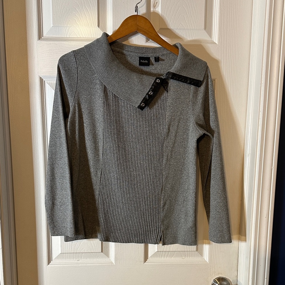 Rafaella Gray Asymmetrical Button Sweatshirt